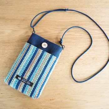 夏色マルチカラー手織り布の手織り布のスマホポシェット（ブルー）の画像