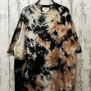 タイダイ染め　ビッグシルエット Tシャツ　XLサイズ　ブラック×ブラウン　Hippies Dye HD19-87の画像