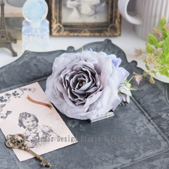 グレーローズとプリーツリボンのコサージュ　卒業式　入学式　卒園式　入園式　フォーマル　謝恩会　発表会　結婚式　コサージュ　グレー