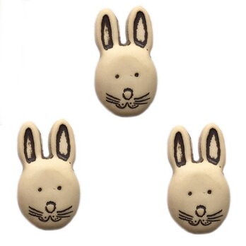 フランス製 ボタン3個 うさぎフェイスL ベージュ18mm AH 兎 動物 アニマル ラビット B-0484の画像