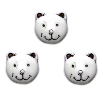 フランス製 ボタン3個 しろくまさんフェイス ホワイト11mm   AH 白熊 動物 アニマル テディベア B-0490の画像