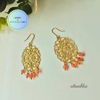 ストロベリークォーツ ピアス｜Strawberry Quartz｜天然石エスニックピアス｜送料無料｜ギフトラッピング無料