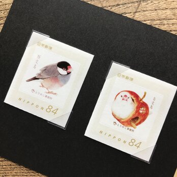 とりのこ切手『桜文鳥&白文鳥』の画像