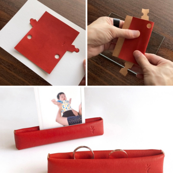 手作りキット│クリップスタンド│メモ 指輪 ペン 写真│革 すおう染め 草木染め カット済 道具不要の画像