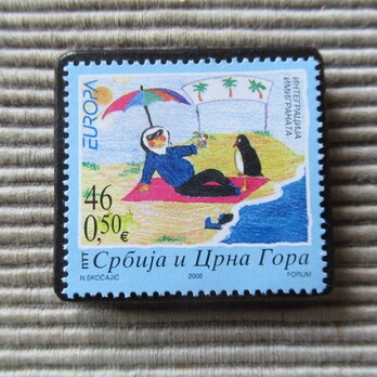 セルビア「融和」切手ブローチ 8790の画像