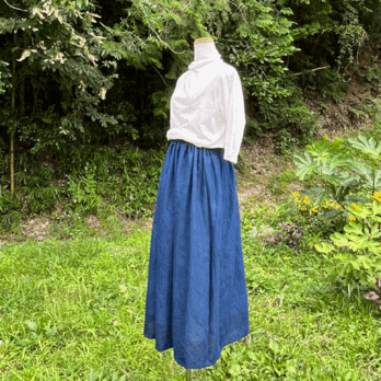 藍と柿渋重ね染め綿スカート23064の画像