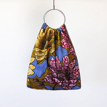 アフリカ布のリングハンドルバッグ｜大人可愛い お洒落の画像