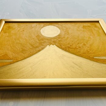 【勝利・金運】開運画「金富士」横・特大・原画・油彩絵画・壁掛け・額装の画像