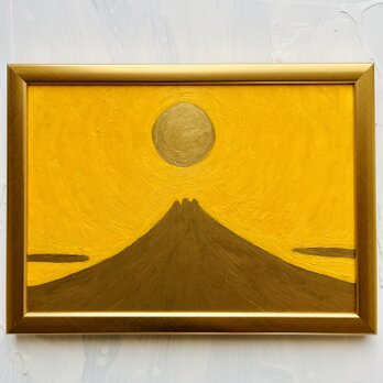 【勝利・金運】開運画「金富士」横・特大・原画・油彩絵画・壁掛け・額装の画像