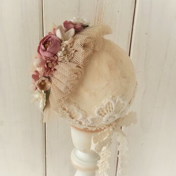 ドール用染め花のスモールヘッドドレス(MLフリー・ピンク・ベージュ)の画像