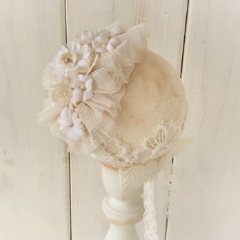 ドール用染め花のスモールヘッドドレス(MLフリー・オフホワイト)の画像