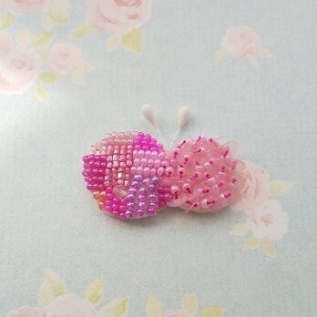 #336 刺繍ブローチ ピンクの蝶の画像