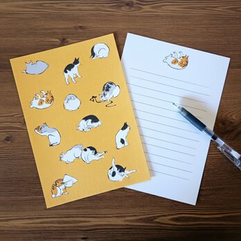 猫柄 浮世絵 猫 レターセット 和風 便箋 和紙 文具 手紙 和雑貨 ギフト 海外土産 歌川広重 山吹色