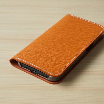 ヴォーエプソン 牛革 iPhone カバー レザーケース  手帳型  オレンジの画像