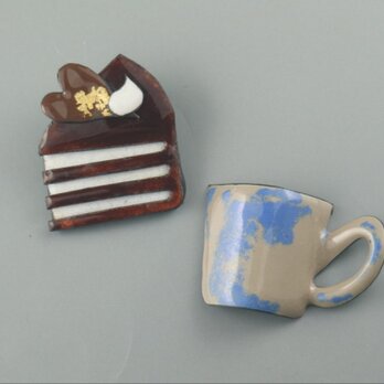 金箔のチョコケーキと珈琲マグ５点セットの画像
