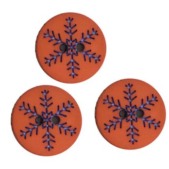 フランス製 ボタン18ｍm マット雪印 オレンジ3個 スノーフレーク 冬 B-1810の画像