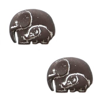 フランス製 ボタン15mm エレファント親子 ブラウンXホワイト2個 AH 象 アニマル 動物 ぞう B-0929の画像
