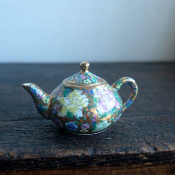 花尽くし◆金でゴージャス。中国産　色絵金彩小ぶり急須　煎茶茶器　チャイナレトロ　シノワズリの画像