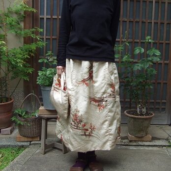 着物リメイク☆錦紗ちりめんでよそ行きスカート+ミニバッグも！の画像