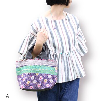 カンタ刺繍パッチワークキルトのトートバッグ【Mサイズ/A】の画像