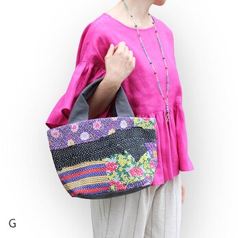 カンタ刺繍パッチワークキルトのトートバッグ【Mサイズ/G】の画像
