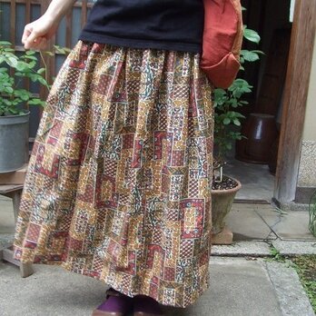 着物リメイク☆エスニックな色と模様の夏ロングスカートの画像