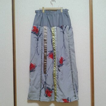 ◆送料無料◆　お好きな丈で　ウール×着物地スカート(アップサイクル品）の画像