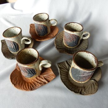 葉紋珈琲碗皿（5客セット）の画像