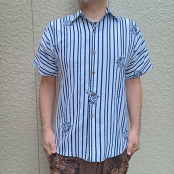 半袖浴衣反物リメイクシャツ（竹に虎）の画像