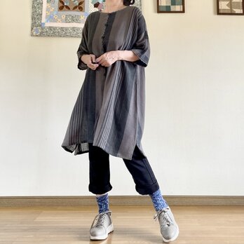 ロングカーディガン　「ダークグレー　ストライプ」