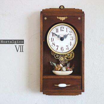 【送料無料】NOSTALGICOⅦ レトロな置き掛け両用時計　手作り品　#007 アンティーク調 木製　インテリアの画像