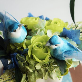 プリザーブドフラワー・幸せの青い鳥の画像