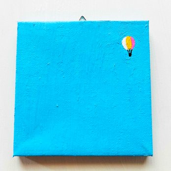 アートパネル「青空に3色気球」原画・油彩・壁掛け・10㎝角の画像