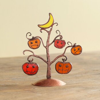 ハロウィン　かぼちゃお化けの木　（銅ベース）　ステンドグラスの画像