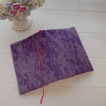【文庫本用】紫色の着物生地　ブックカバーの画像