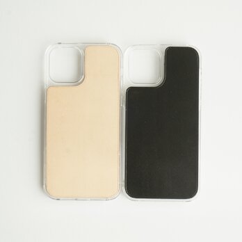 牛革　1枚革　iPhone  スマホケース　ナチュラル/ブラックの画像