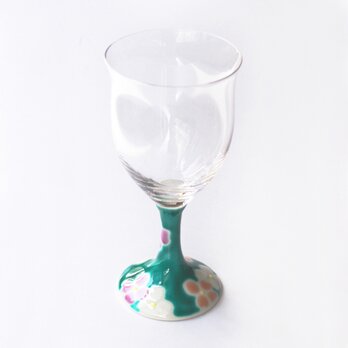 九谷和グラス ワイングラス 華文 -グリーン-の画像