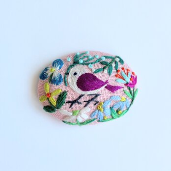 ことりと草花の刺繍ブローチ(botanical）の画像