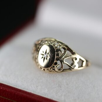 傑作 ゴールド シグネット ビンテージ ヴィンテージ 指輪 リング ダイアモンド 375 ジュエリー レディース J129の画像