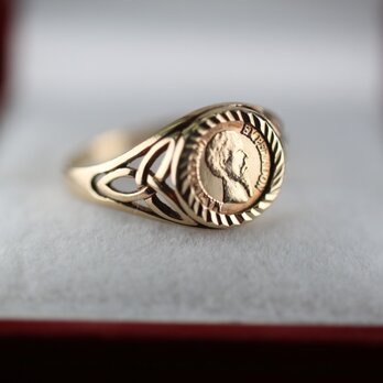 傑作 英国 ゴールド ビンテージ ヴィンテージ 指輪 コイン リング 純金率 375 9ct ジュエリー レディース J131の画像