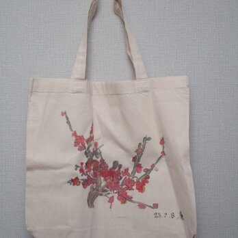 花　デザイン　トートバッグ　紅梅の画像