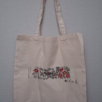 花　デザイン　トートバッグ　椿の画像