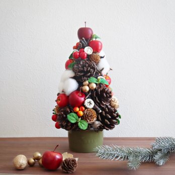 【クリスマス早割300円off】 '23 りんごと松ぼっくりのクリスマスツリー　オリーブの画像