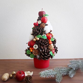【クリスマス早割300円off】 '23 りんごと松ぼっくりのクリスマスツリー　レッドの画像