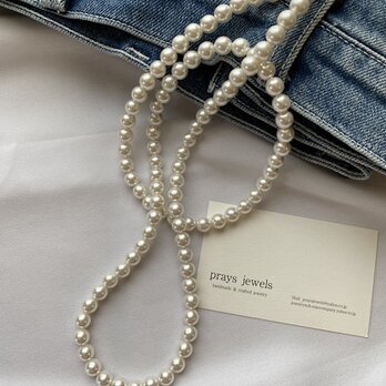 Pearls Long Necklaces 8ｍｍ パールロング79ｃｍ　ロング一連・ショート二連にも◎の画像
