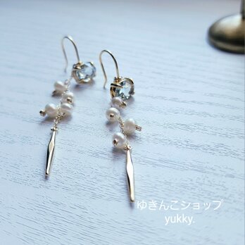 【2way】淡水パール/ガラス✽ニッケルフリーピアス/イヤリングの画像