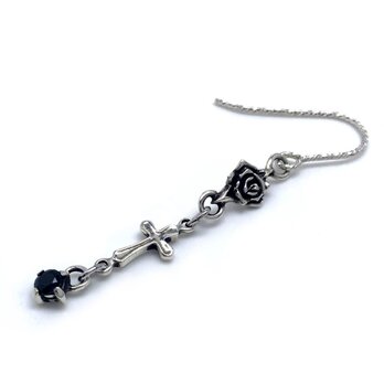 薔薇 ドロップピアス 十字架/黒 シルバー925/片耳用 セカンドピアス/ゴシック パンクロック/メンズピアスの画像