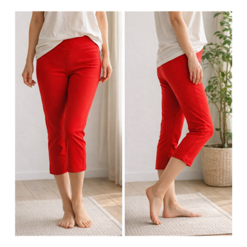 ❤SALE❤穿いている感じがしないスキニーストレートストレッチショートパンツ:7～13号対応！通年使用◎赤コーラルレッド