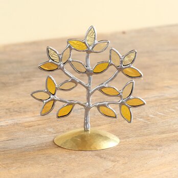 ステンドグラス　黄金色の木　（真鍮ベース）の画像