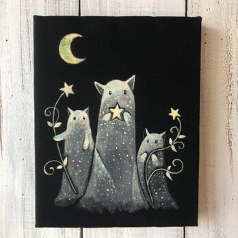 「星を持つ猫木霊」F0サイズ アート作品 原画 絵本「猫木霊」使用 徳島洋子作品 ★ 星月猫の画像